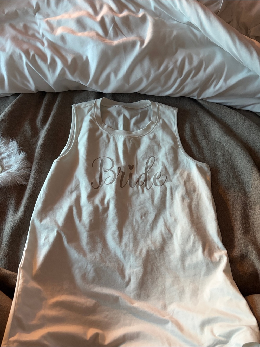 Bride Tank Top in White with Silver Script